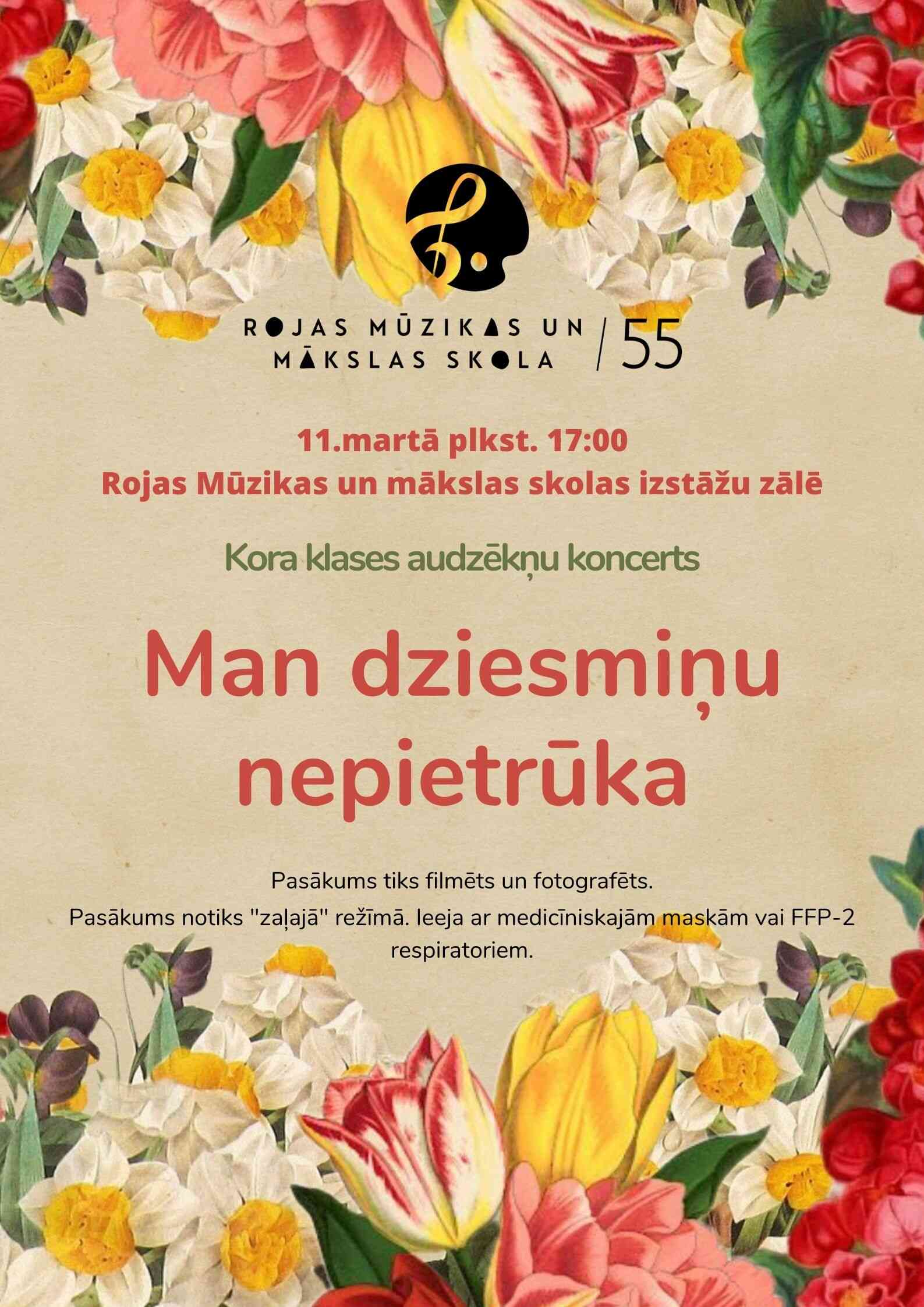 Skolas kora klases audzēkņu koncerta afiša ar nosaukumu 